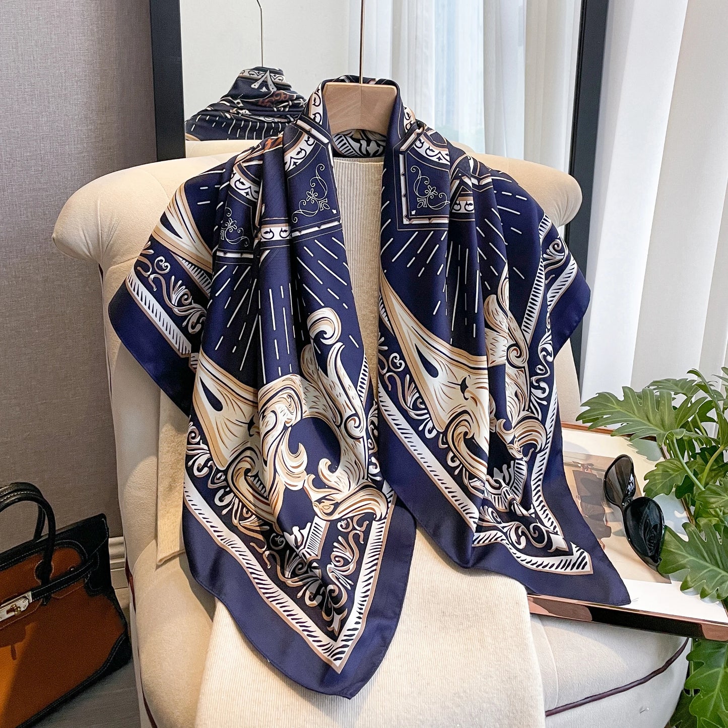 Silk Scarves Women Print Twill Square Head Shawl Bandanna