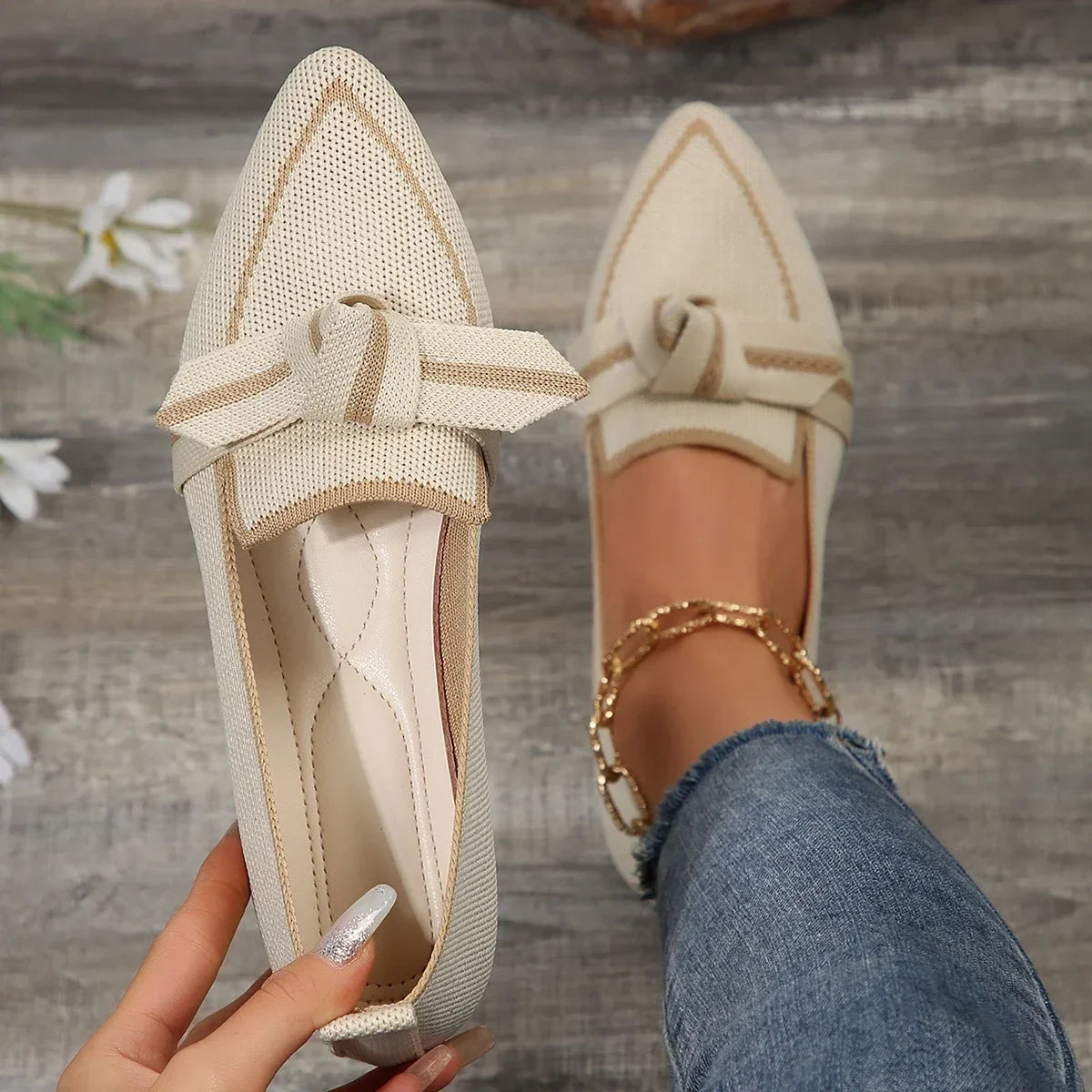 Women Flats New Knitted Slip Breathable Comfortable Solid Color Shoes