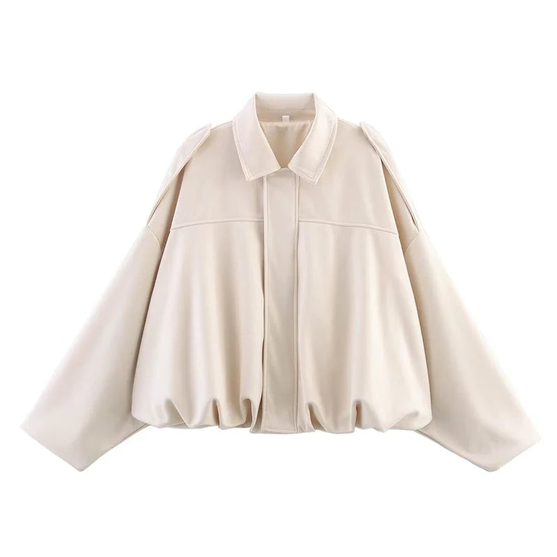 Women's Bomber Jackets  Turn-down Collar Long Sleeve Loose Coats