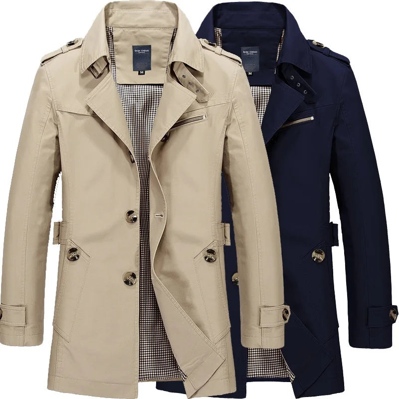 Mens Business Windbreaker Long Jackets