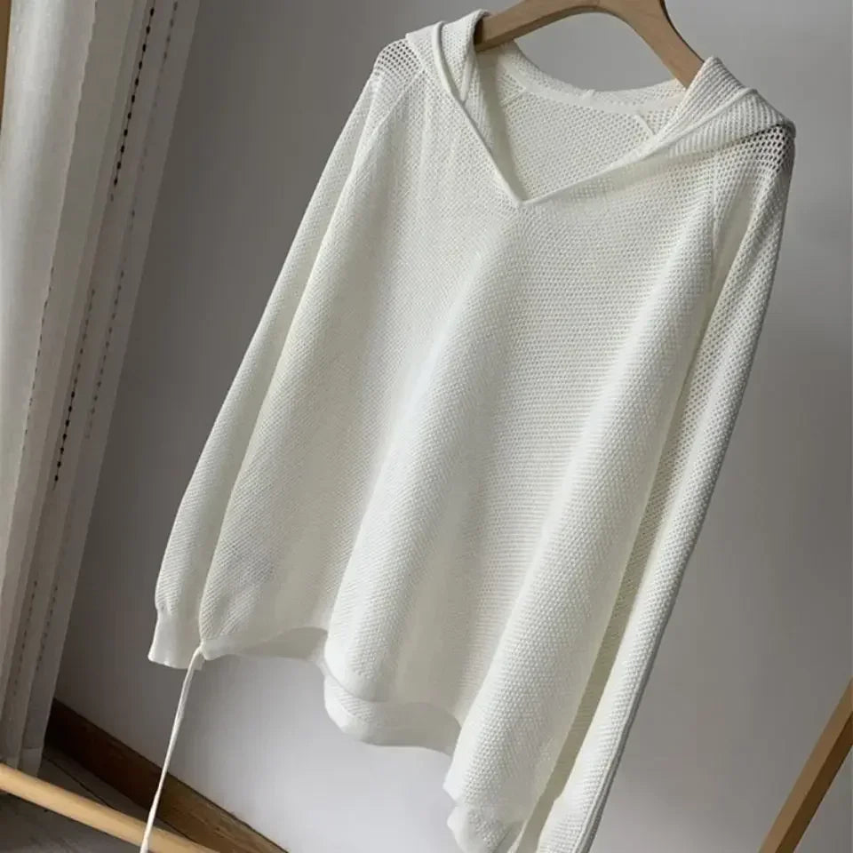 New Women Hollow Out Hooded Knitwear