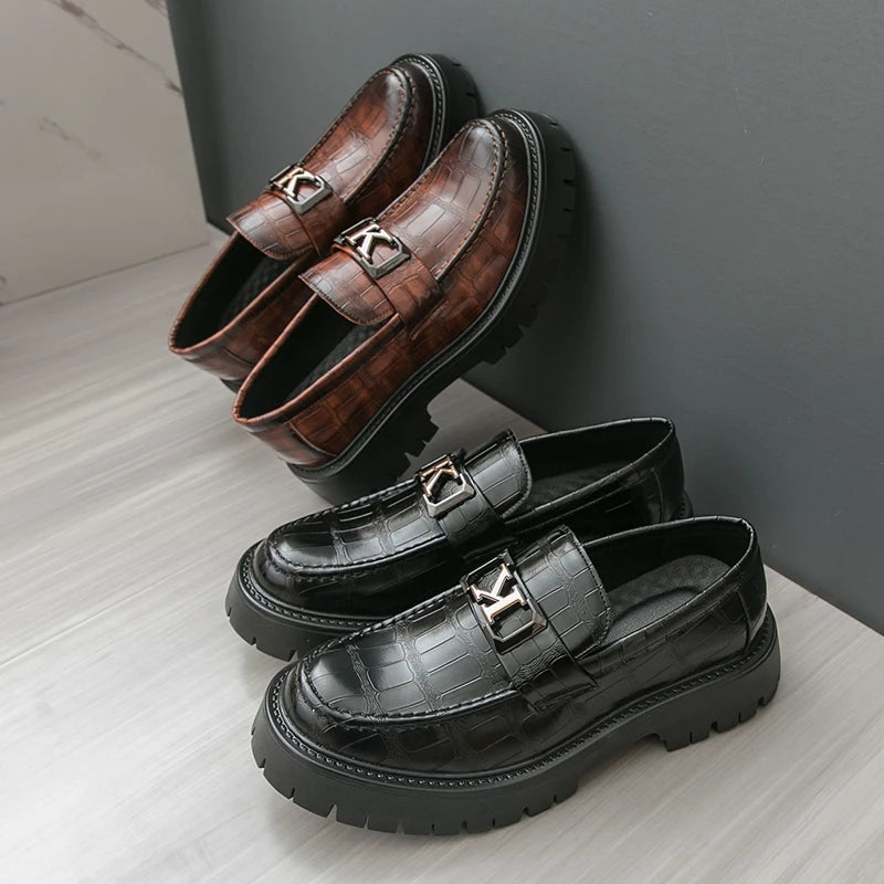 New Platform Men Shoes Slip on Dress Shoes Thick Bottom Loafers