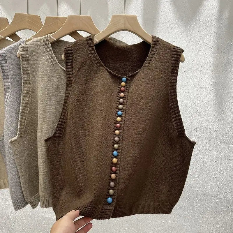 Women Knitted  Sleeveless Sweater Jacket