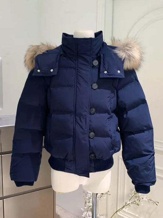 Fur Hooded Jacket Women Outerwear Female  Puffer Bubble Coat