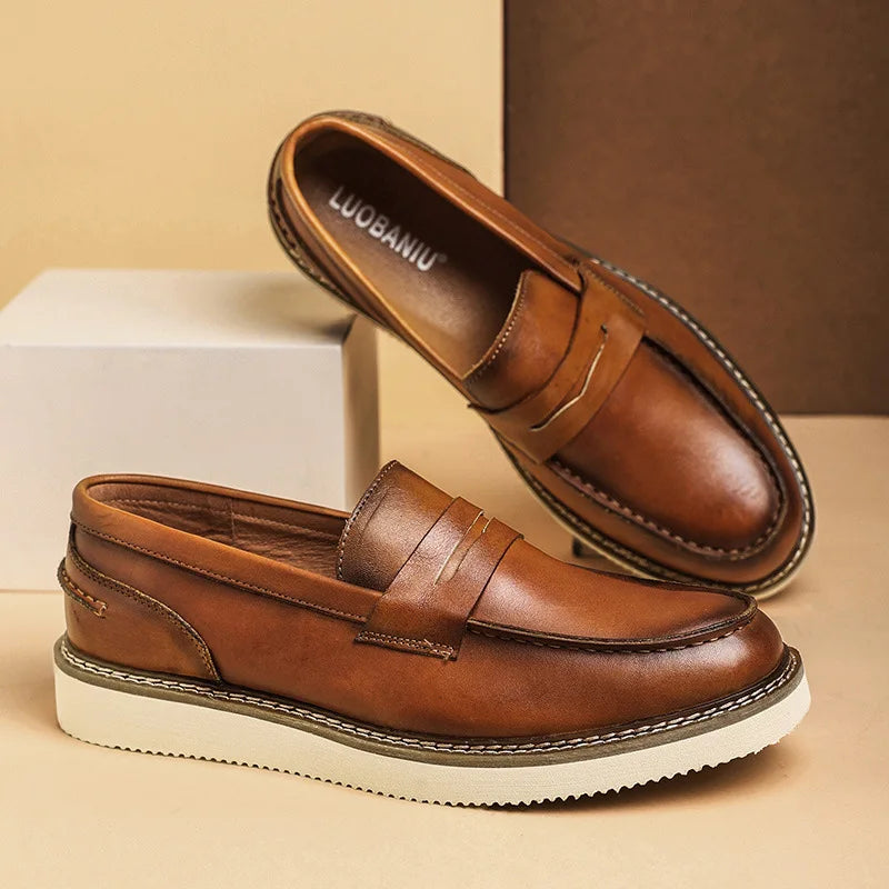 Men's Loafers Breathable Top Layer Cowhide Business Leather Shoes