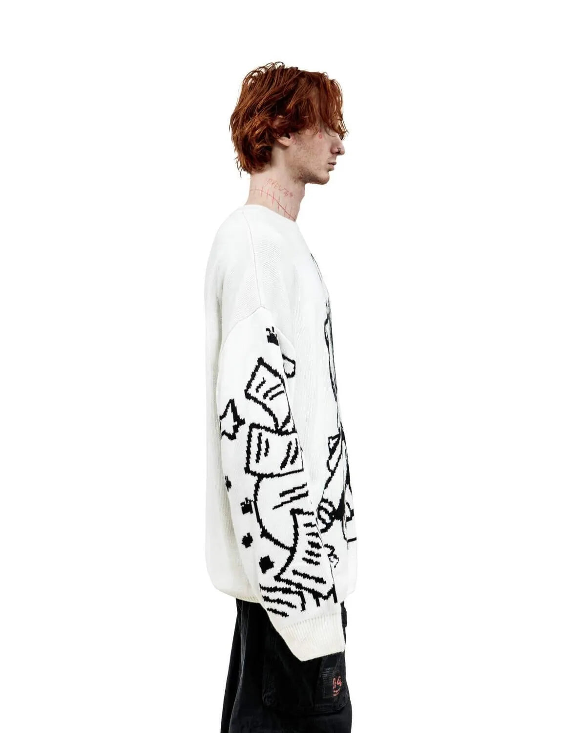 Vintage Cartoon Knitted Sweaters Men Casual Oversized Fashion  Streetwear Tops
