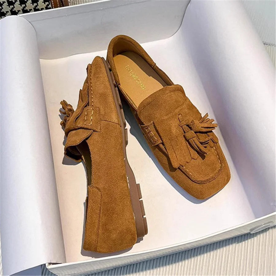 Fringed Women Ballet Flats Square Toe Walking Driving Shoes