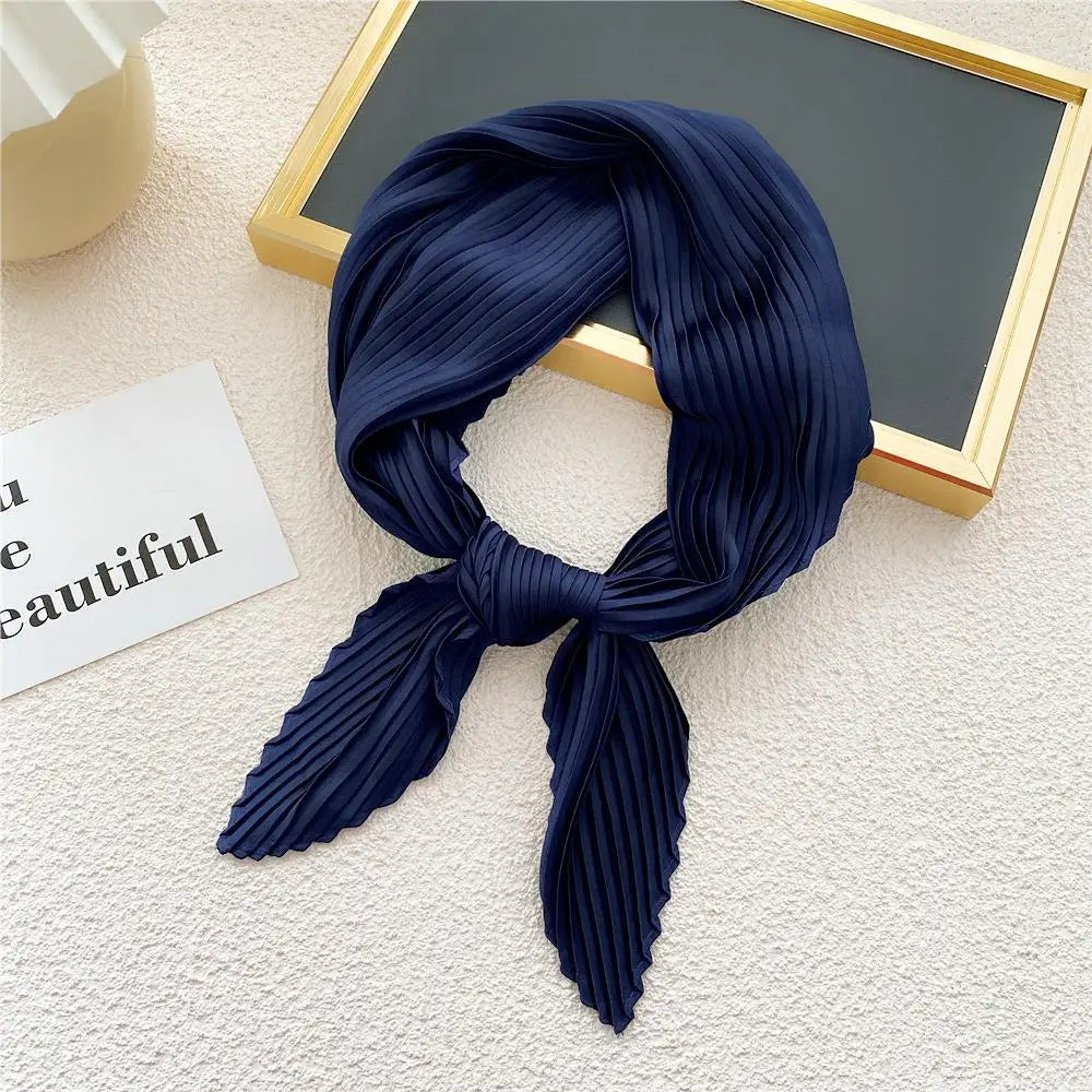 Women Pleated Satin Scarf For Ladies Neckerchief