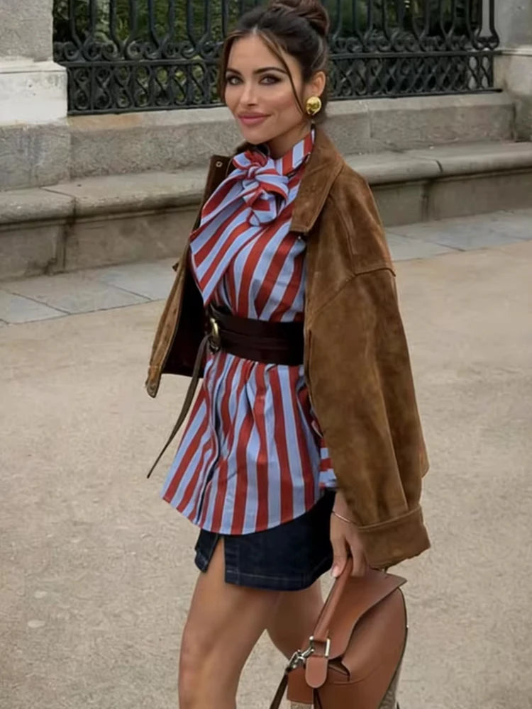 Women's New Blouses & Shirts Fashion Striped Office Loose Blouse Chic