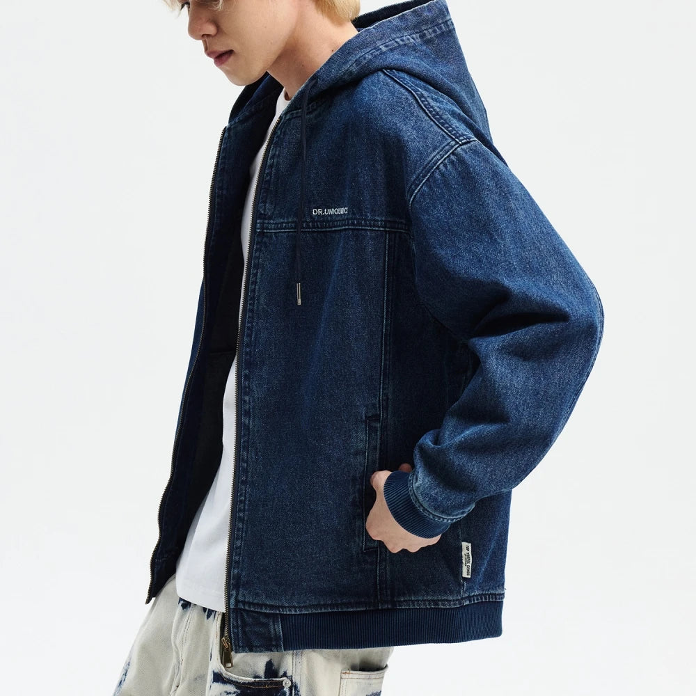 Hooded Denim Coat Plus Size Denim Jacket  Casual Zipper Hoodie