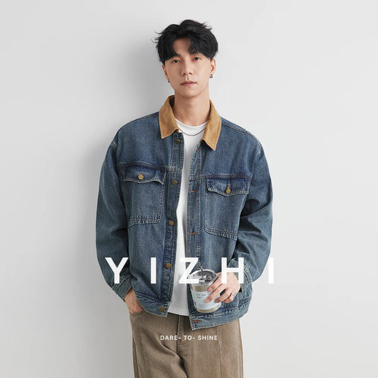 Patchwork Denim Jackets for Men  Casual Slim Fit Workwear Distressed