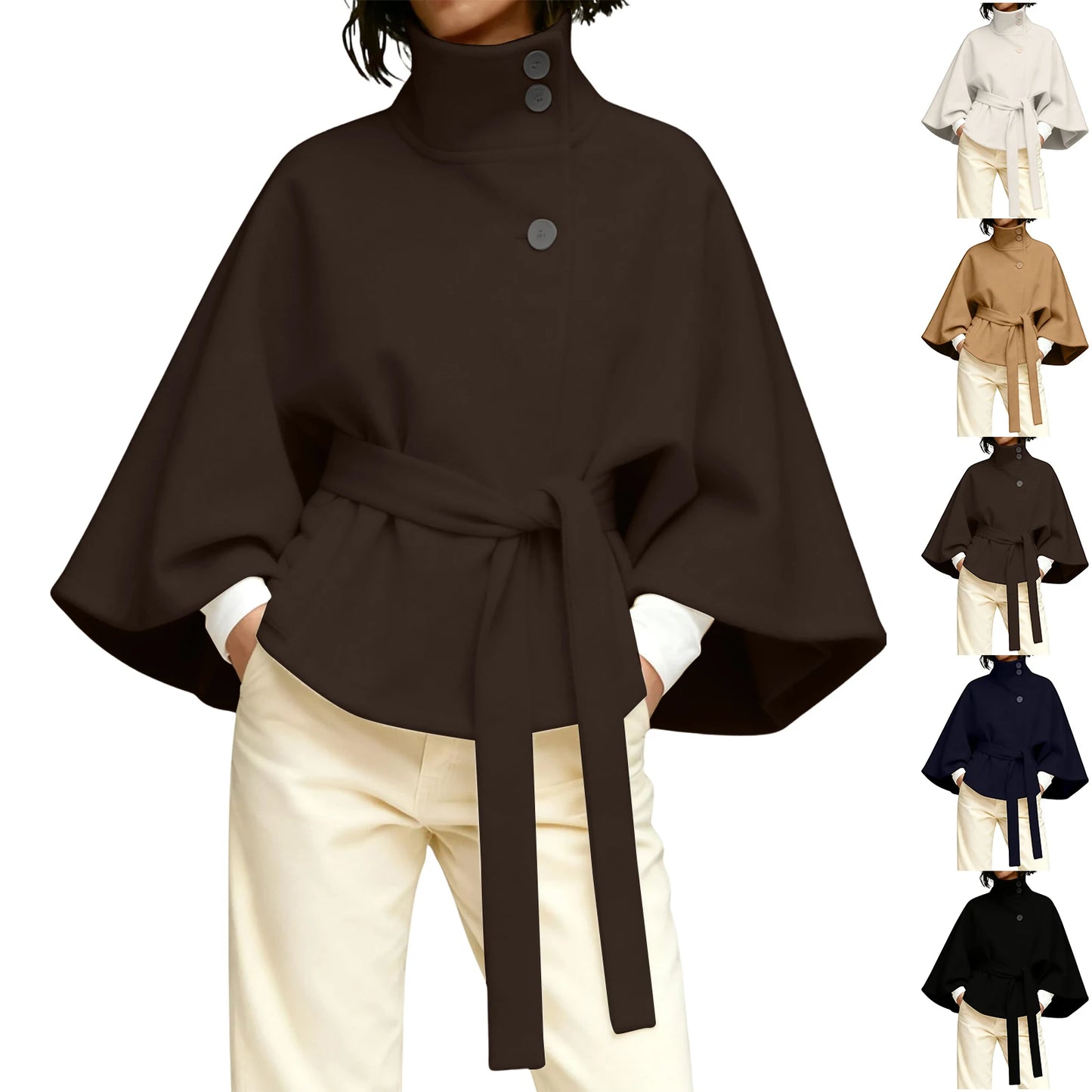 Women'S Slim Turtleneck Coat Short Solid Color Outerwear