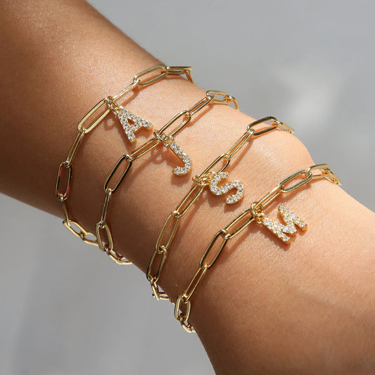 zircon bracelet Initial personalized paperclip bracelet