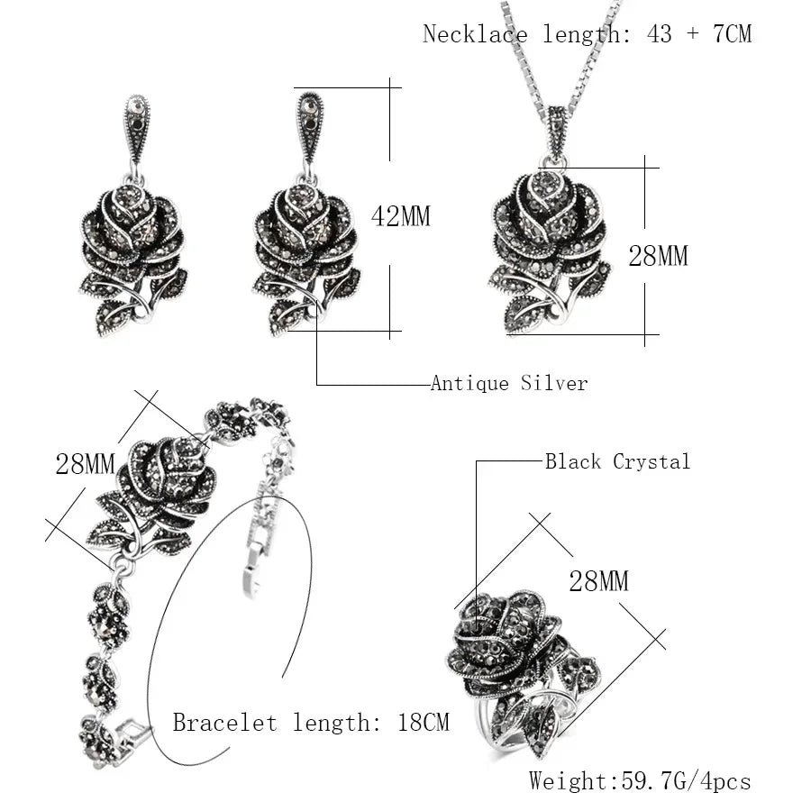 Creative Personalized Original Rose Women's Jewelry Ring Earring Necklace Bracelet  Jewelry Set