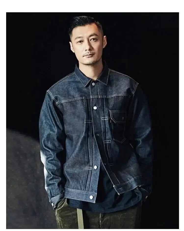 Black Loose Men's Denim Jacket  Workwear Coat