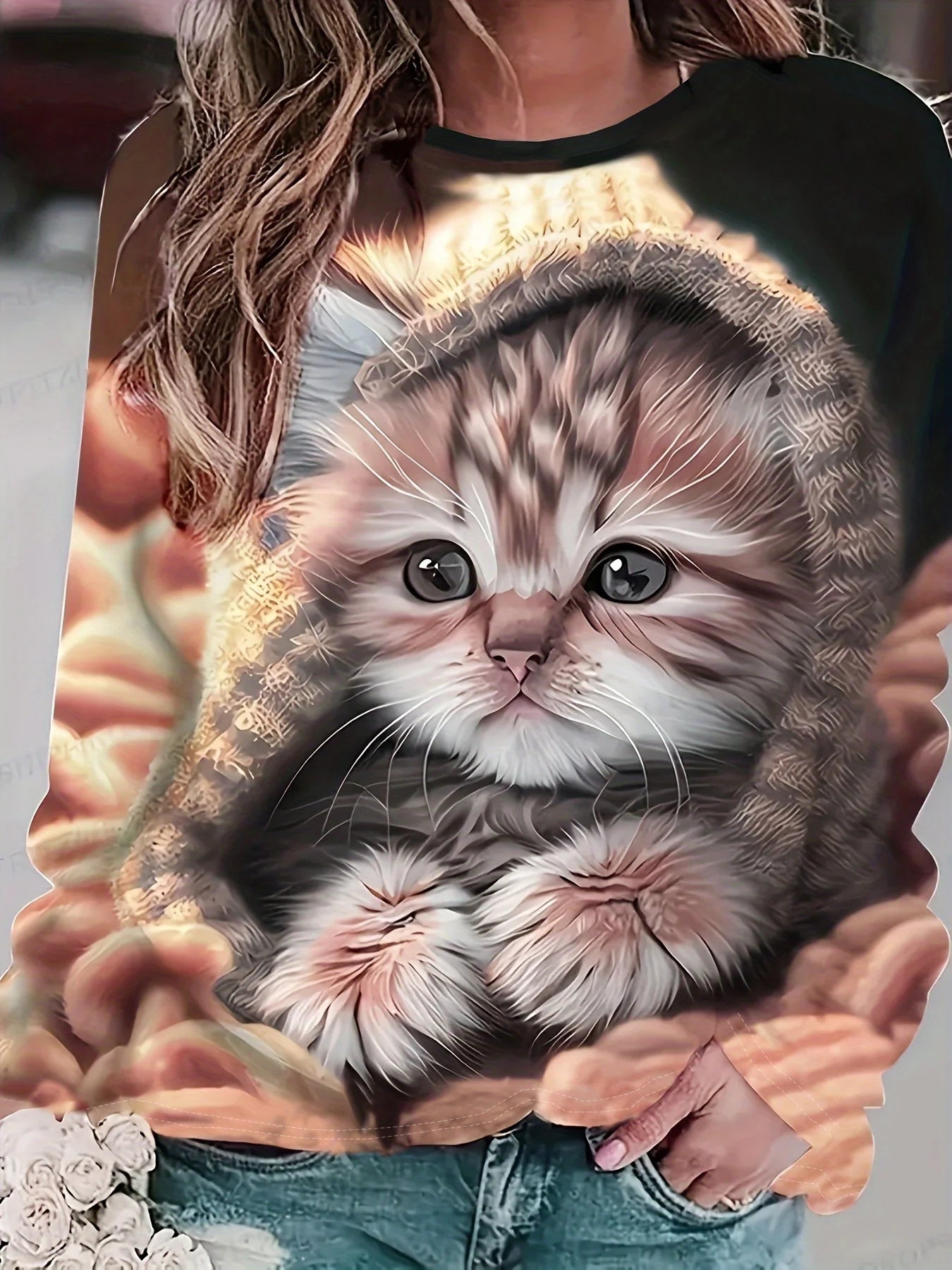 Women's Sweatshirt Cute Cat graphic Print Sweatshirt