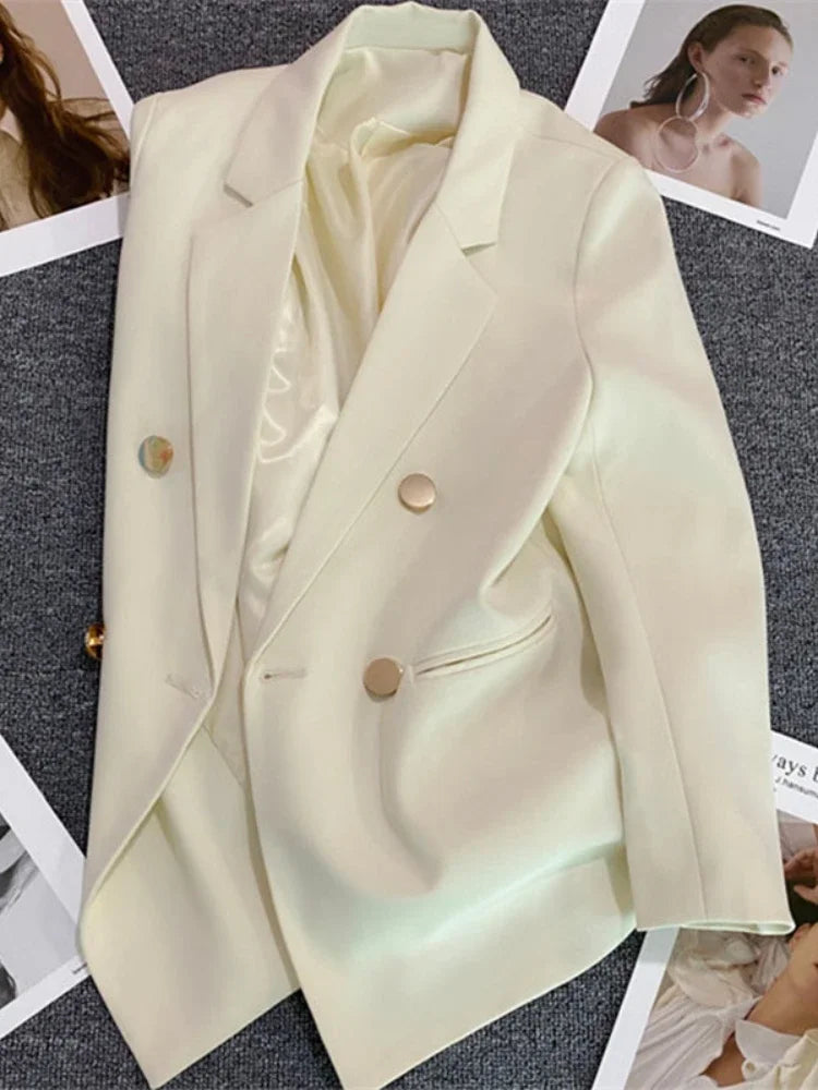 Women Suit Blazer  Blazer Luxury Double Breasted Jacket Solid Ladies Tops Clothes