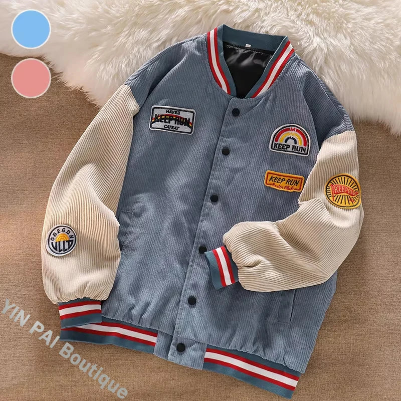 Men Baseball Jackets New Embroidered Letters Corduroy Loose Coat Tracksuit