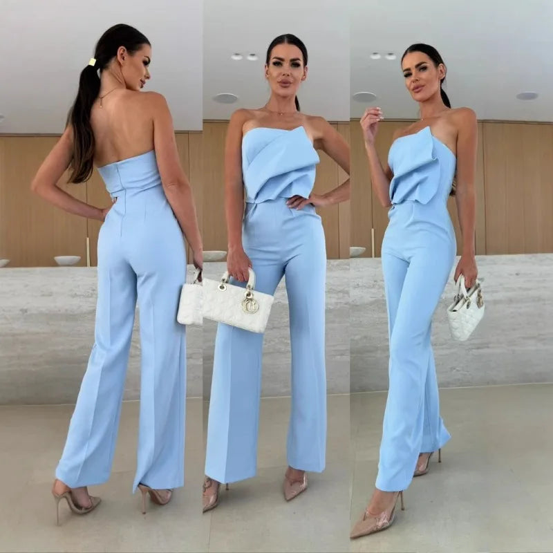 Corset Jumpsuit for Women Chic Off Shoulder Folds Wide Leg Pants
