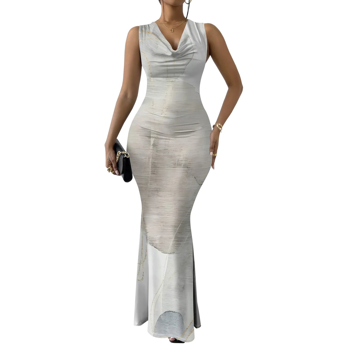 Geometric Off-Shoulder Maxi Dress