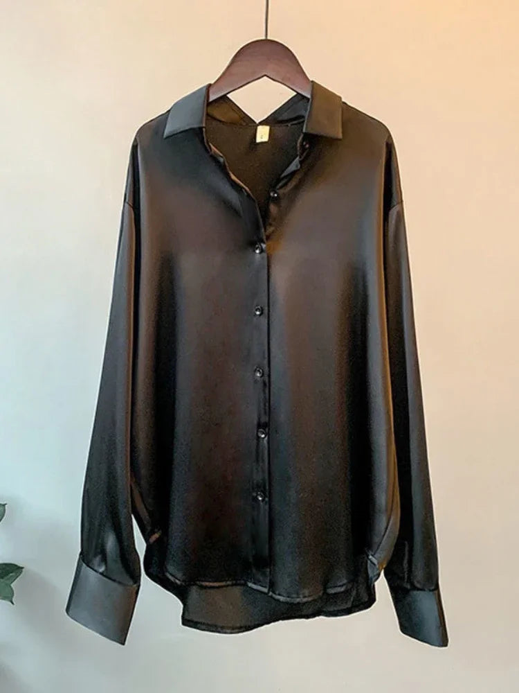 Women's Shirts Fall Satin Silk Oversize Blouse