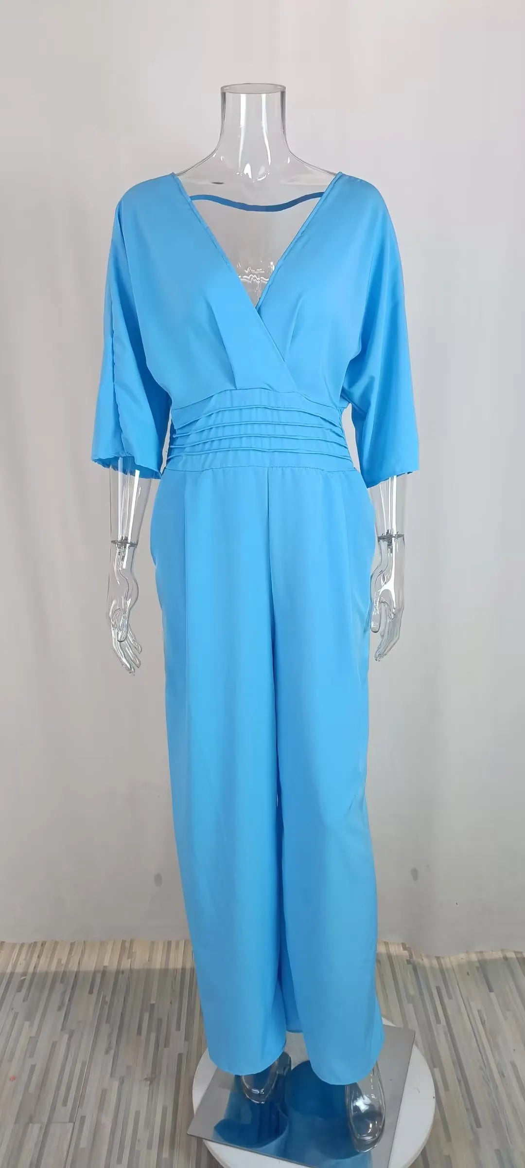 Women's  V-neck Short-sleeved Street Casual Jumpsuit Suit