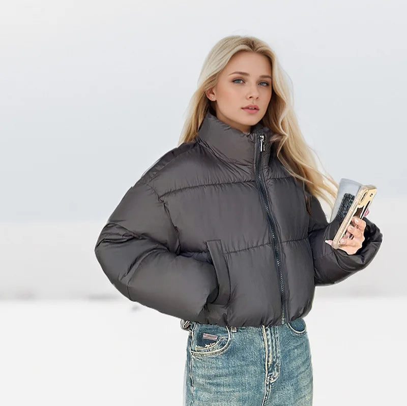 Puffer Jacket Stand-up Collar Cropped Quilted Jacket