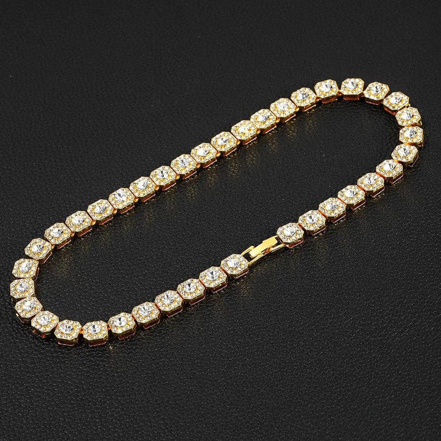 AAA Rhinestone Square Ice Crystal Tennis Chain Necklace Men's Chain