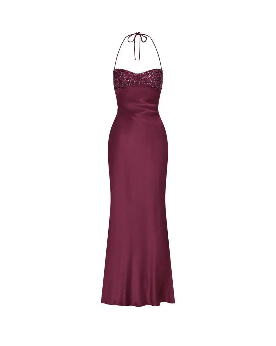 Sexy Tube Top Sequin Solid Color Backless Strappy Dress