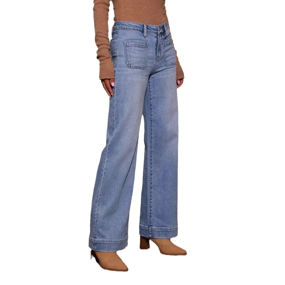 High Waist Jeans for Women Slim Wide Leg Retro Temperament Straight Pants
