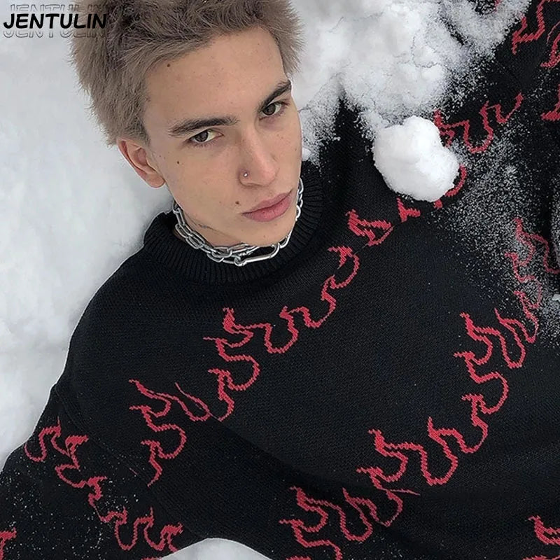 Flame Knitted Gifts For Men Women  Full Sleeve Round Neck Sweaters