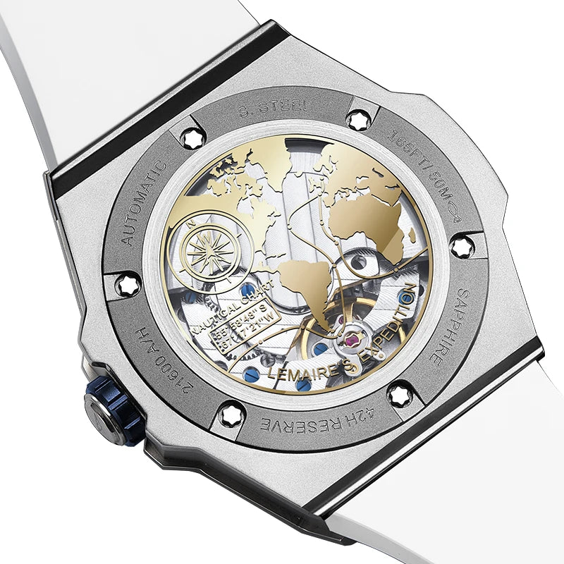 Mechanical Watches for Men Sport Analog Automatic Wristwatches with Silicone Strap Stainless Steel Waterproof