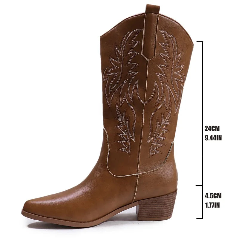 Women Boots Chunky Heeled Cowboy Boots
