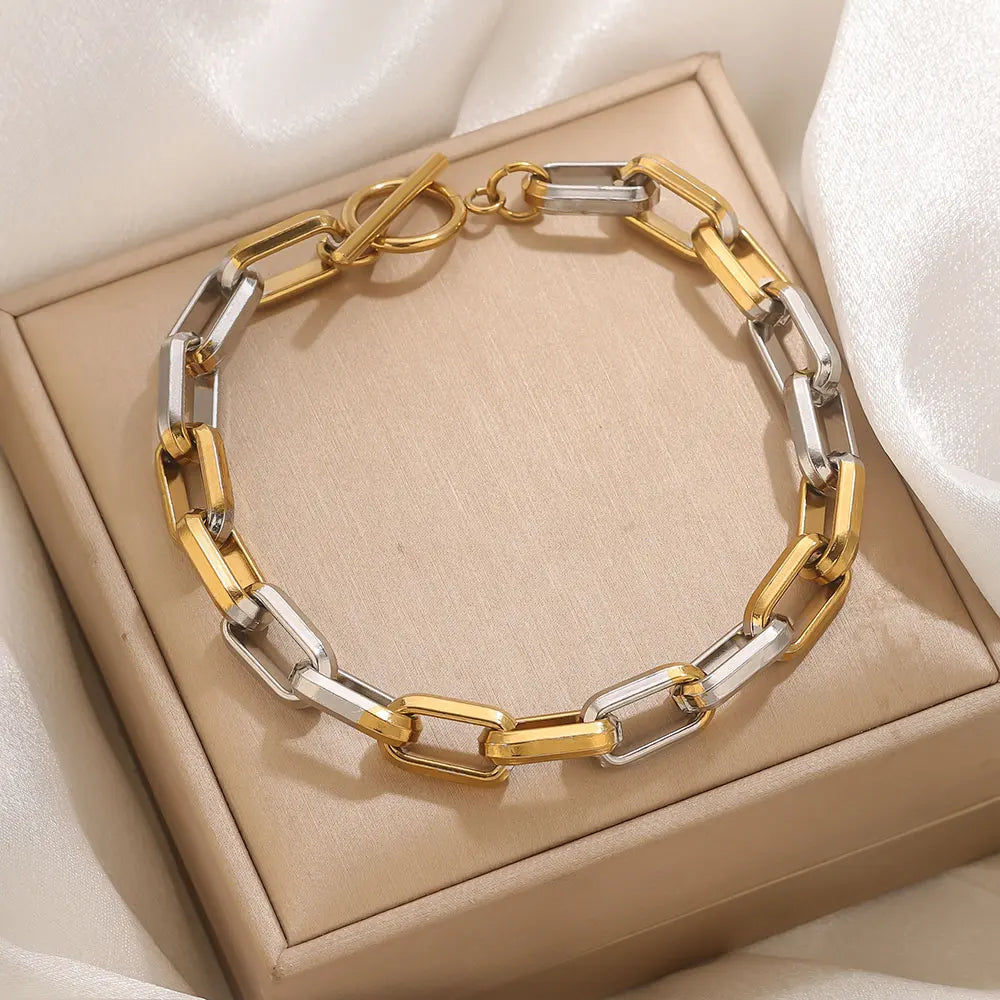 Stainless Steel Bracelets Paper Clip Chain Two-tone Craft