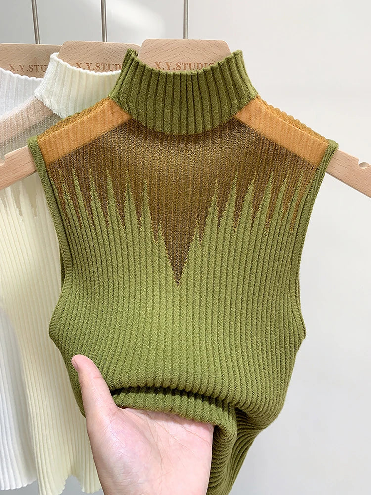 Tank Top Half Neck Vest Female Sleeveless Sweater