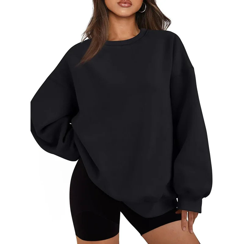 Women's Solid Color Sweatshirt Casual Long Sleeve Crew Neck Pullover