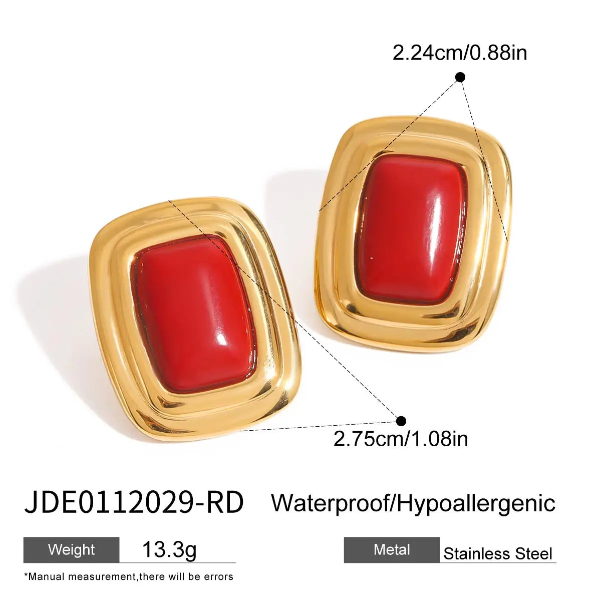 Uworld Retro Gold Color Stainless Steel Red Agate Ear Studs