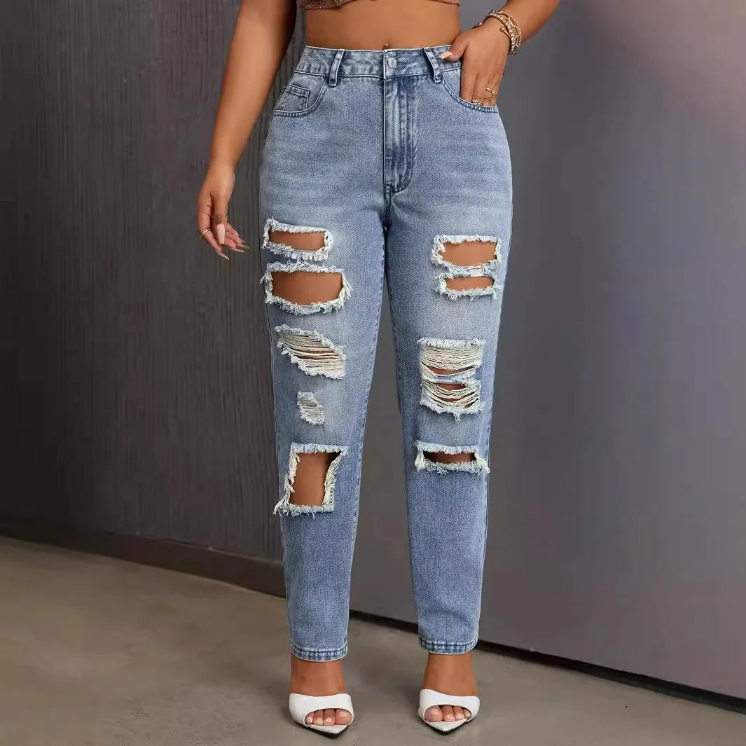 Versatile Casual Washed Ripped Jeans