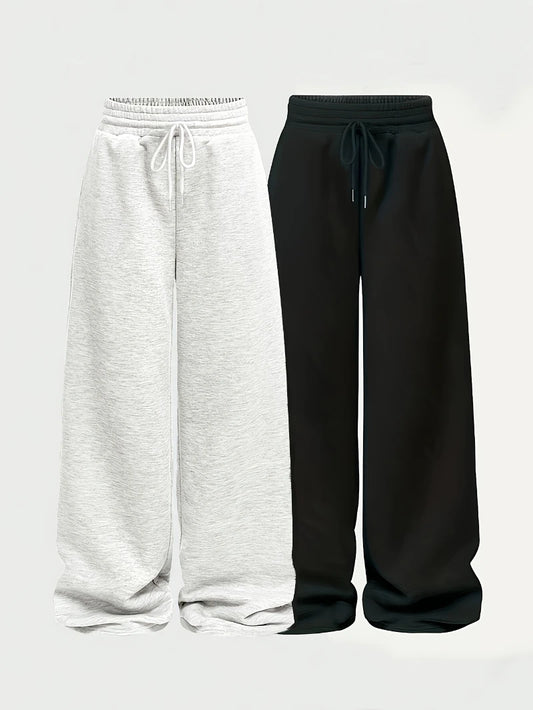 Casual Pants for Women: Simple Front-Tie Loose Fit Wide-Leg Trousers