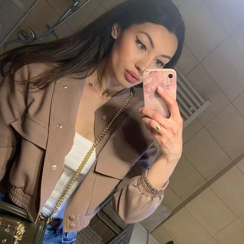 Big Pocket Short Jacket Personality Casual  Outerwear