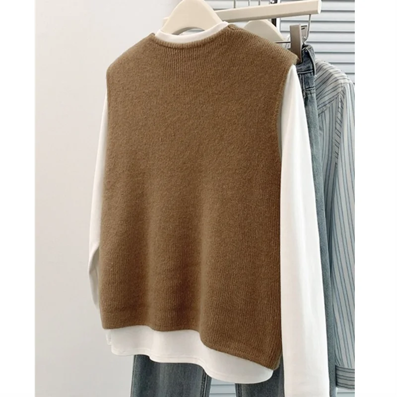 Women's Soft Knitted Vest Button deep V-Neck Sleeveless Fall Cardigan