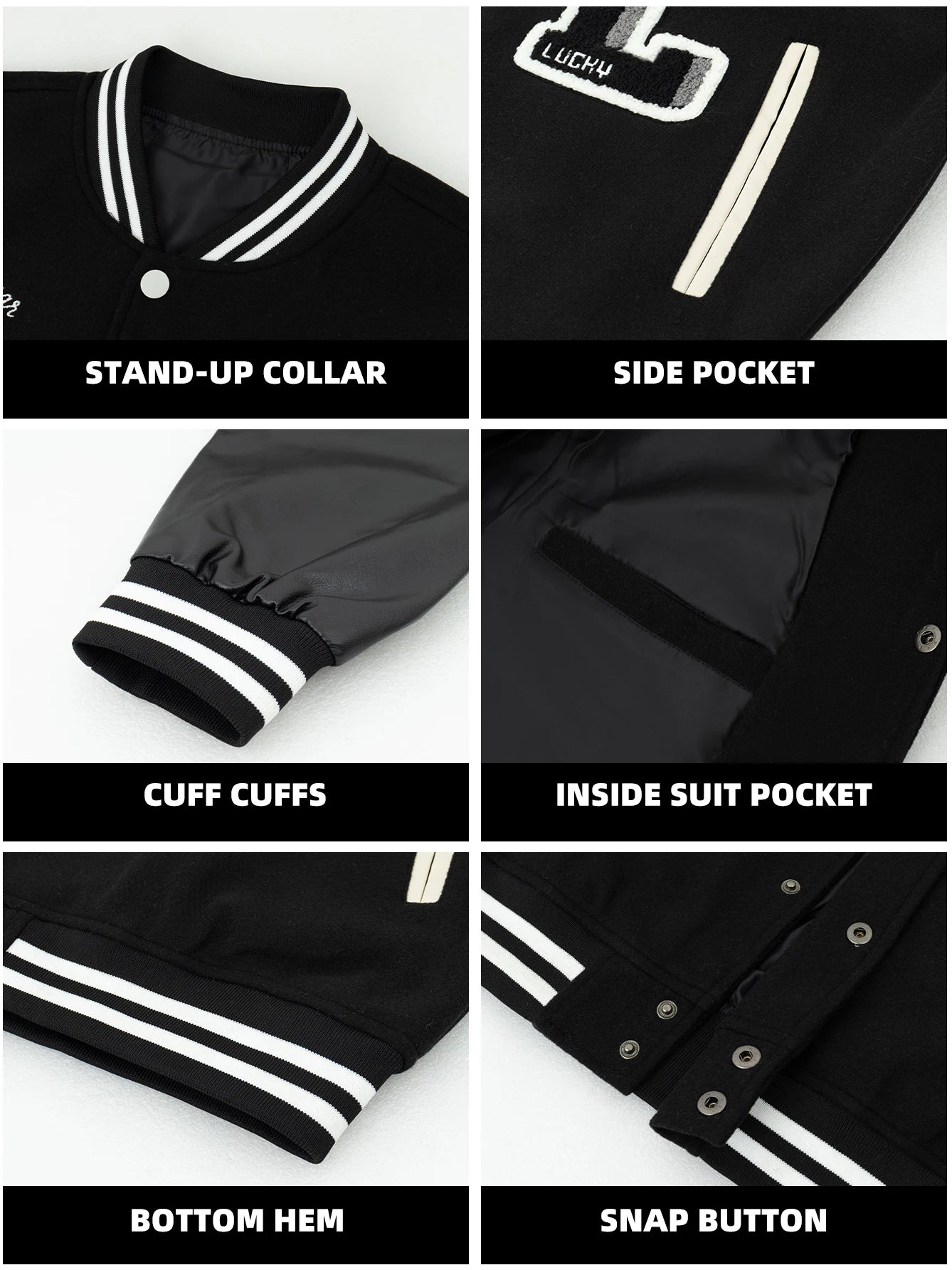 Women's Varsity Jacket Faux Leather Sleeve Baseball Uniform