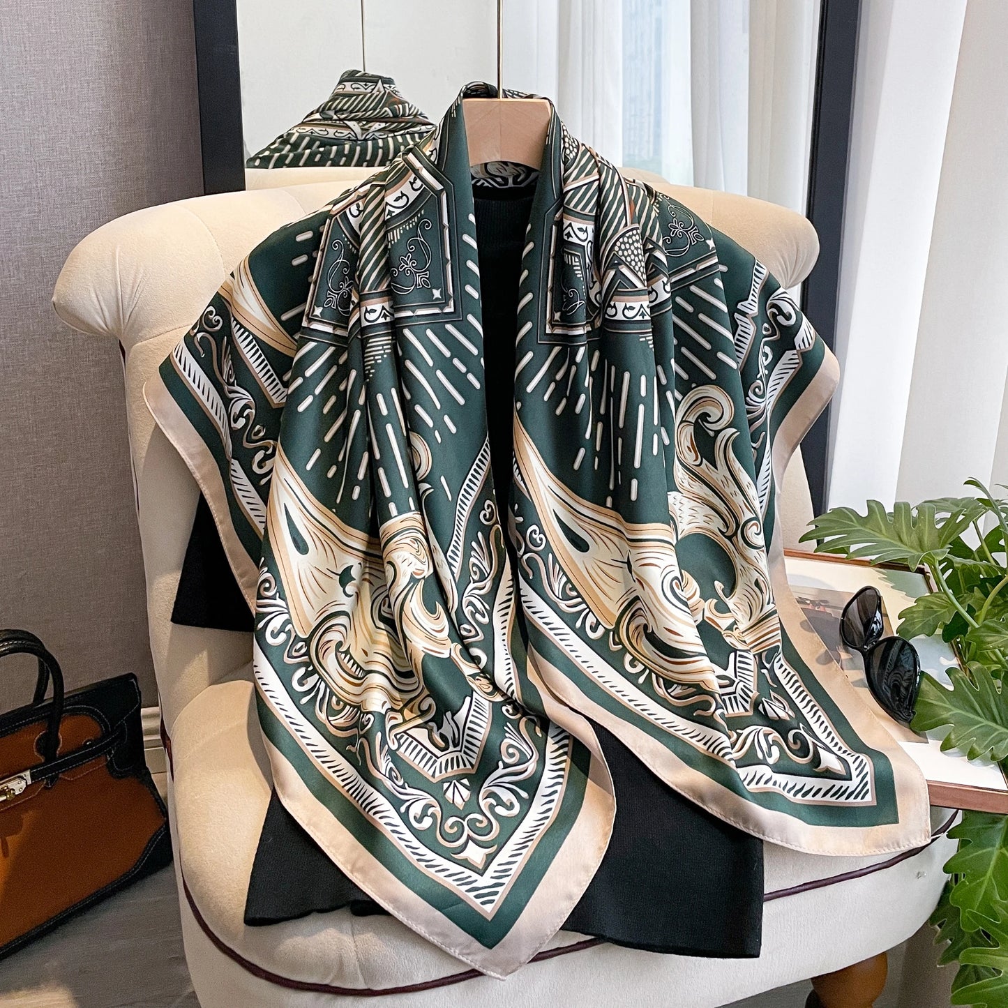 Silk Scarves Women Print Twill Square Head Shawl Bandanna