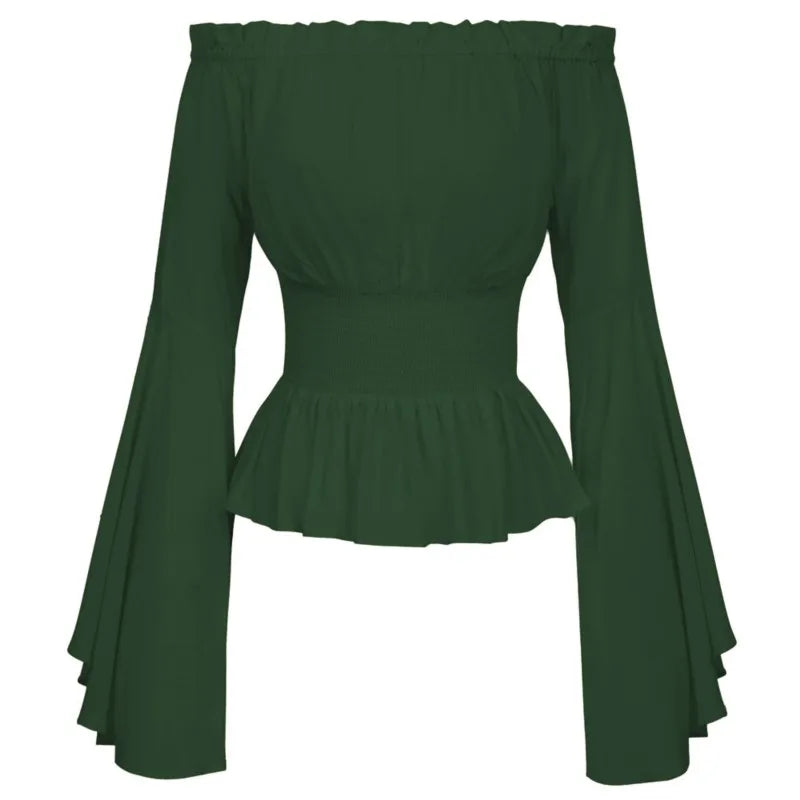 Womens Blouse Gothic Renaissance Flare Sleeves Ruffles Off Shoulder Corset T