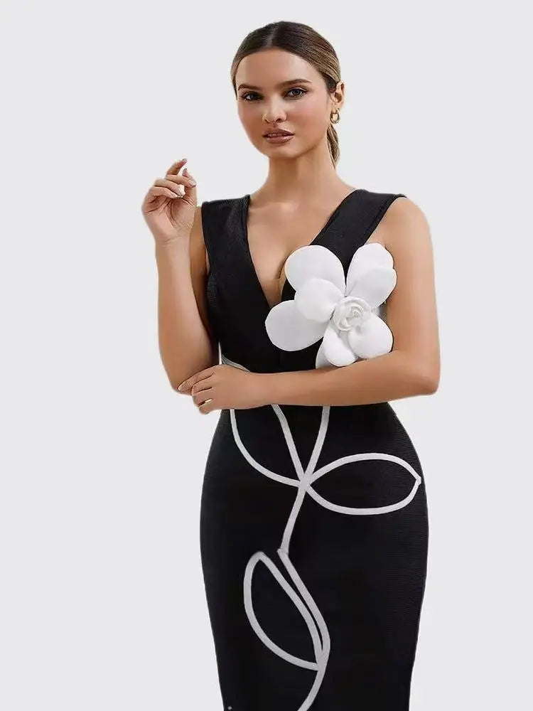 Women's Evening Dresses Sexy Strapless Tie White Flowers Elegant  Dress