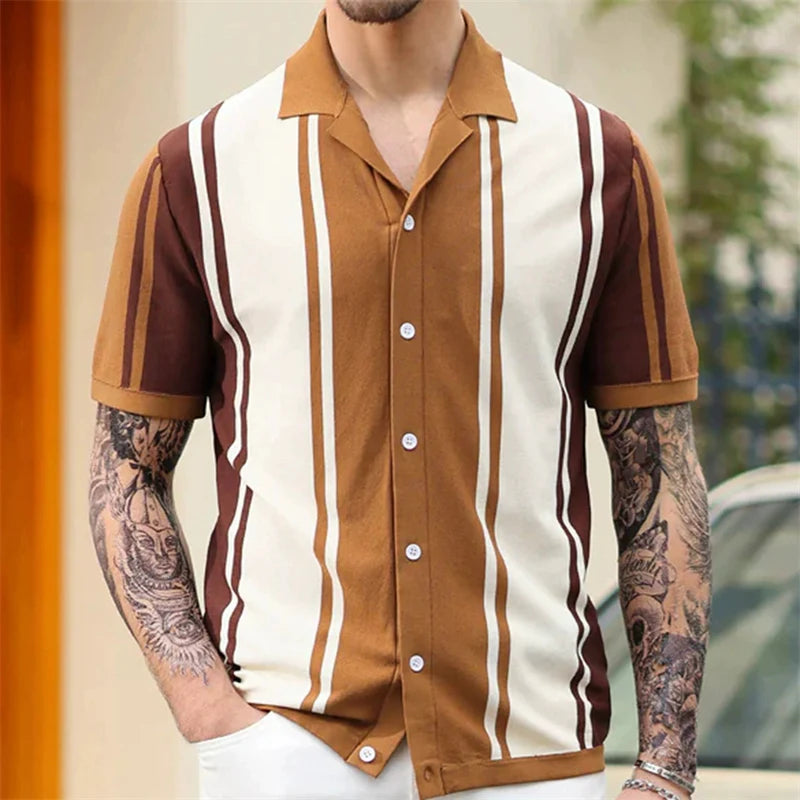Jacquard Polo Shirts Man Knitwear Business Casual Summer  Viscose Elastic Silky Camisas