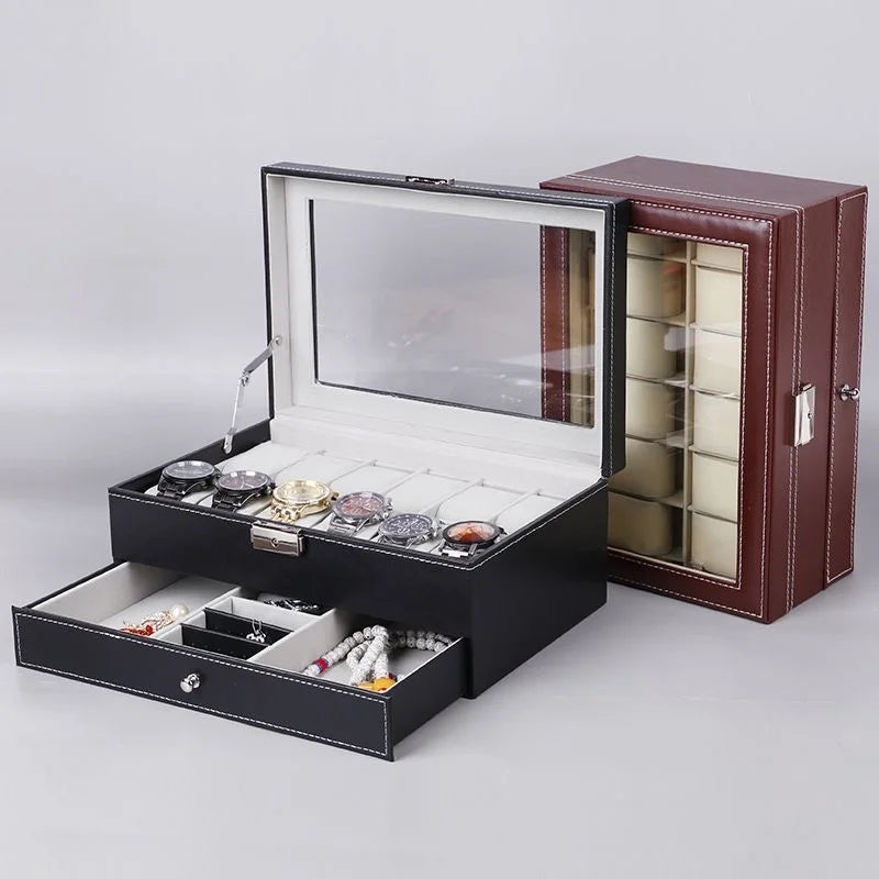 Leather Lockable Watch Storage Boxes,Men & Women's Jewelry Display