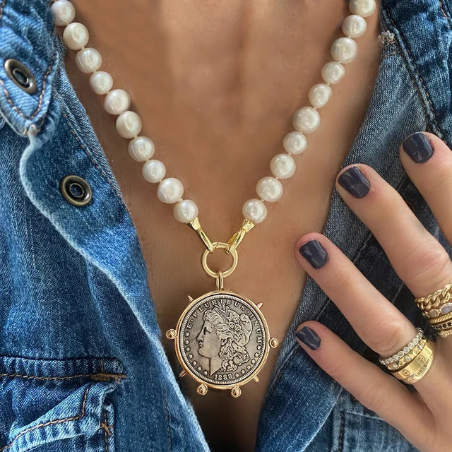 Vintage Round Charm Layered Necklace Women's Jewelry