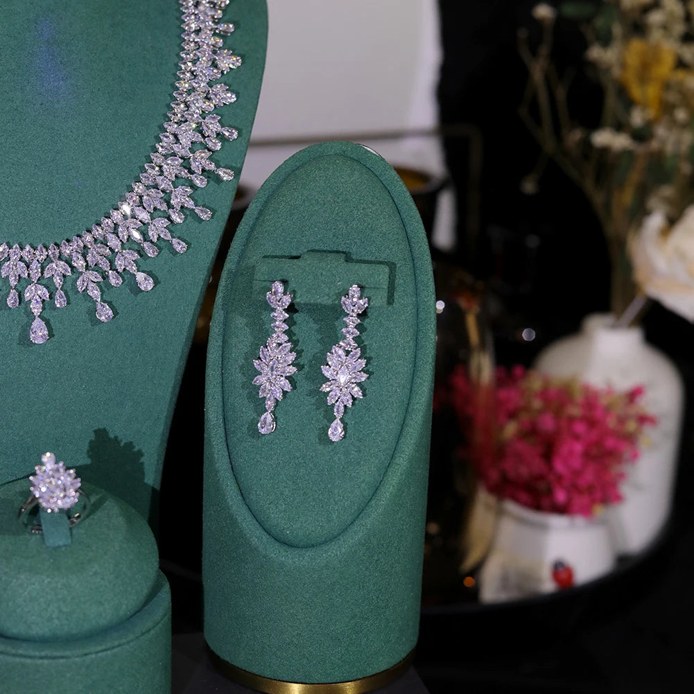 Zirconia Necklace Earring Accessories Women's Jewelry Sets
