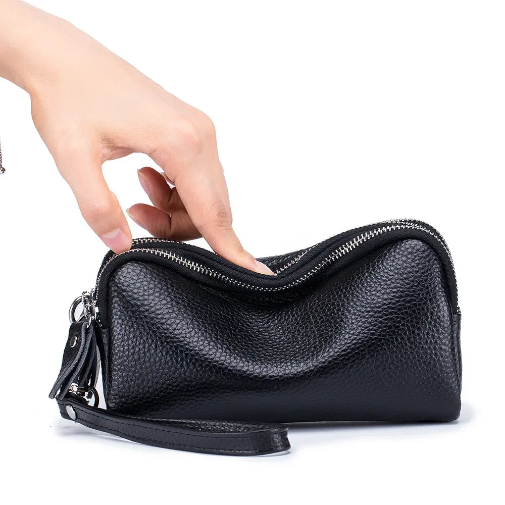 Women Long Wallet Genuine Leather 3-Layer Zipper Purse Bag